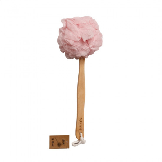 ليفة جسم بمقبض خشبي وردي