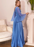 Cinderella Divine Pleated Chiffon Long Sleeve Gown 