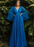 Cinderella Divine Pleated Chiffon Long Sleeve Gown 