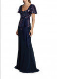 Badgley Mischka beaded lace flutter-sleeve gown