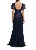 Badgley Mischka beaded lace flutter-sleeve gown