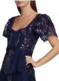 Badgley Mischka beaded lace flutter-sleeve gown