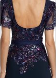 Badgley Mischka beaded lace flutter-sleeve gown