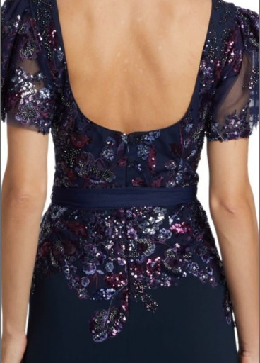 Badgley Mischka beaded lace flutter-sleeve gown