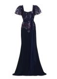 Badgley Mischka beaded lace flutter-sleeve gown