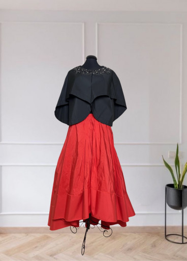 Drop Shoulder Balloon Collar Taffeta Jacket