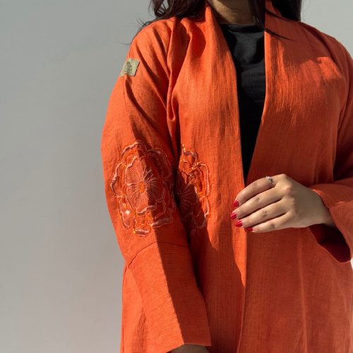 Embroidered Linen Abaya