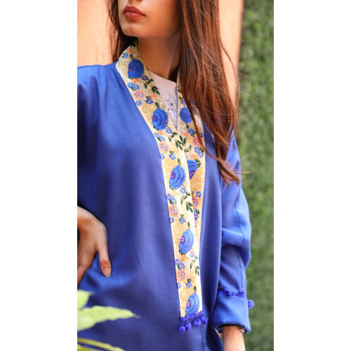 عباية لينين مع كلفة مطرزة 