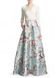 Theia V-neck Floral Skirt Gown