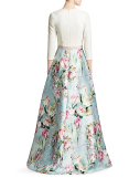 Theia V-neck Floral Skirt Gown Theia V-neck Floral Skirt Gown