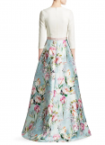 Theia V-neck Floral Skirt Gown