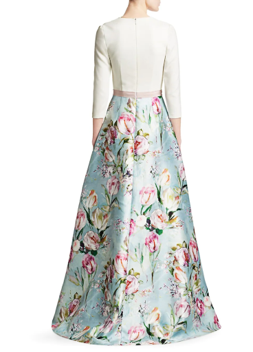 Theia V-neck Floral Skirt Gown Theia V-neck Floral Skirt Gown