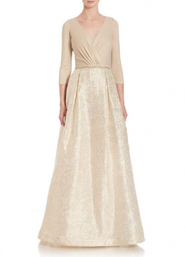 Teri Jon 3/4 sleeve jacquard ball evening gown