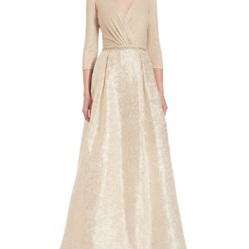 Teri Jon 3/4 sleeve jacquard ball evening gown