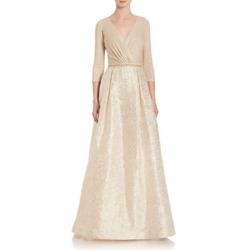 Teri Jon 3/4 sleeve jacquard ball evening gown