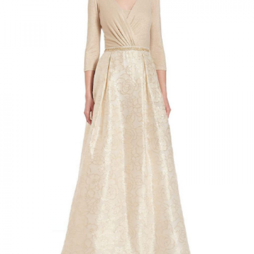 Teri Jon 3/4 sleeve jacquard ball evening gown