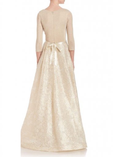 Teri Jon 3/4 sleeve jacquard ball evening gown