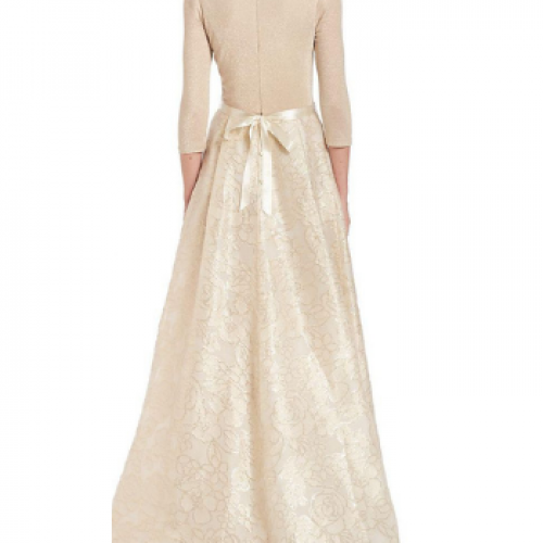 Teri Jon 3/4 sleeve jacquard ball evening gown