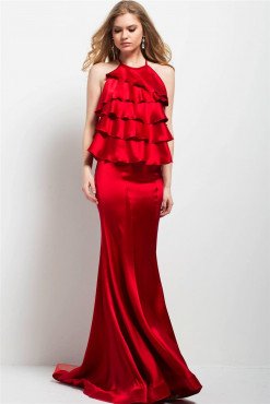 Jovani ruffled halter sheath dress