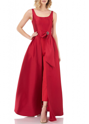   Kay Unger Jumpsuit with Embellished Brooch Bow 