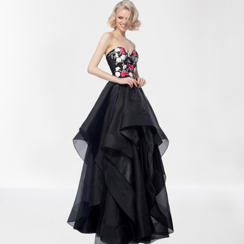 Jovani strapless ruffled skirt A-line dress