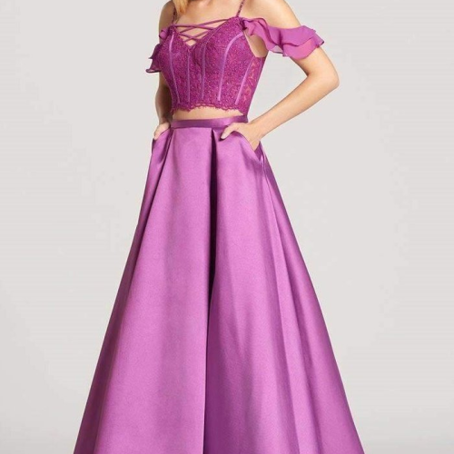 Sleeveless corset-style formal with lace-up detail by Ellie Wilde