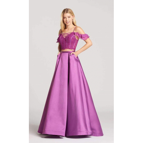 Sleeveless corset-style formal with lace-up detail by Ellie Wilde