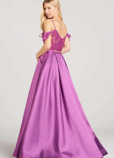 Sleeveless corset-style formal with lace-up detail by Ellie Wilde