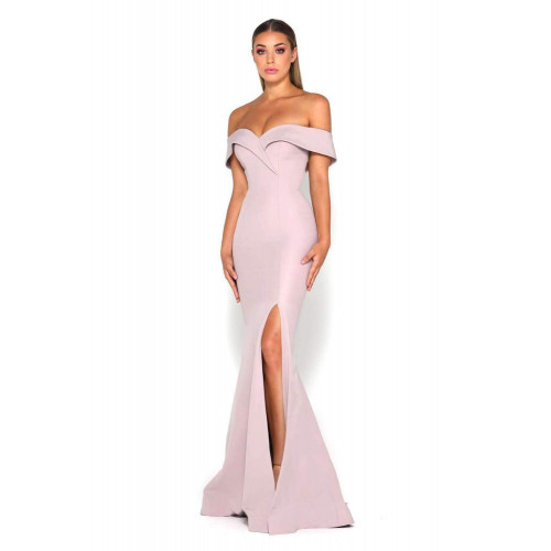 Fold-over off-the-shoulder formal with split by Portia and Scarlett