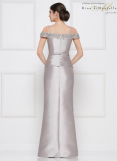 Rina di Montella Mikado gown with peplum and beaded off the shoulders and neckline Rina di Montella Mikado gown with peplum and beaded off the shoulders and neckline