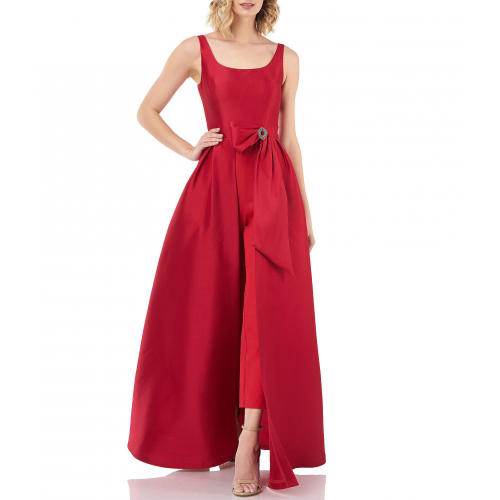   Kay Unger Jumpsuit with Embellished Brooch Bow 