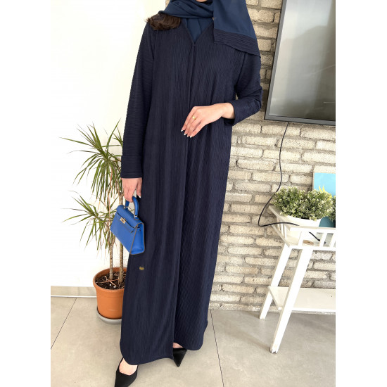 عباية عملية 00430 باللون الكحلي  بخامة قطن على إسترتش