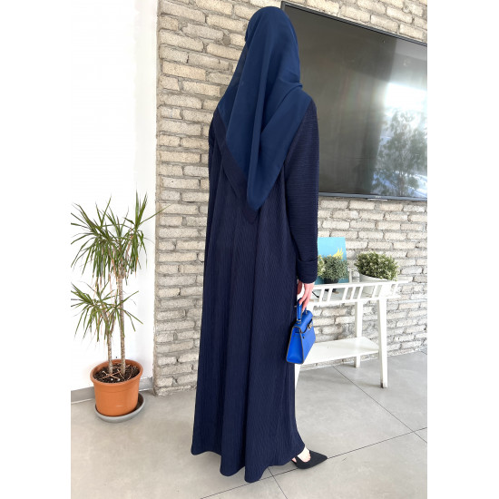 عباية عملية 00430 باللون الكحلي  بخامة قطن على إسترتش