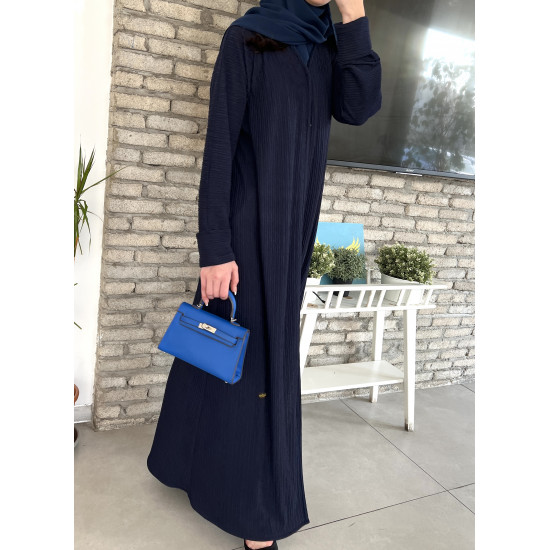 عباية عملية 00430 باللون الكحلي  بخامة قطن على إسترتش
