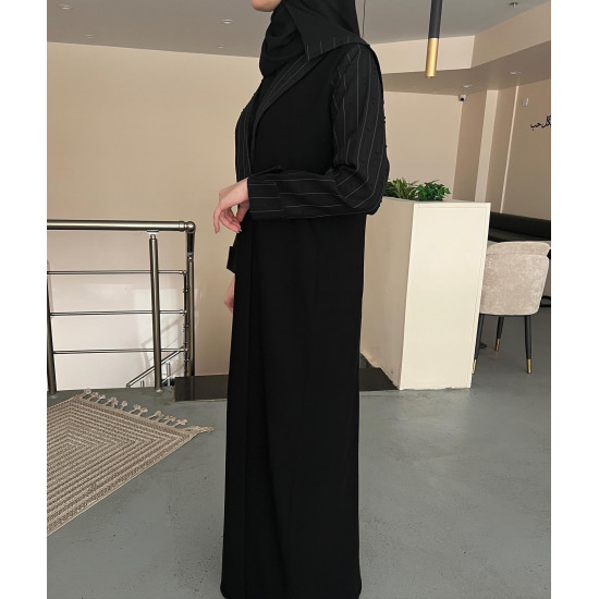 عباية 00466 رسمية ومناسبة للدوامات بخامة كريب سواد فاحم 