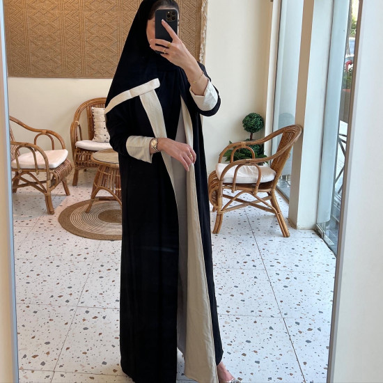 عباية 00471 دبل فيس أوف وايت مع الأسود 