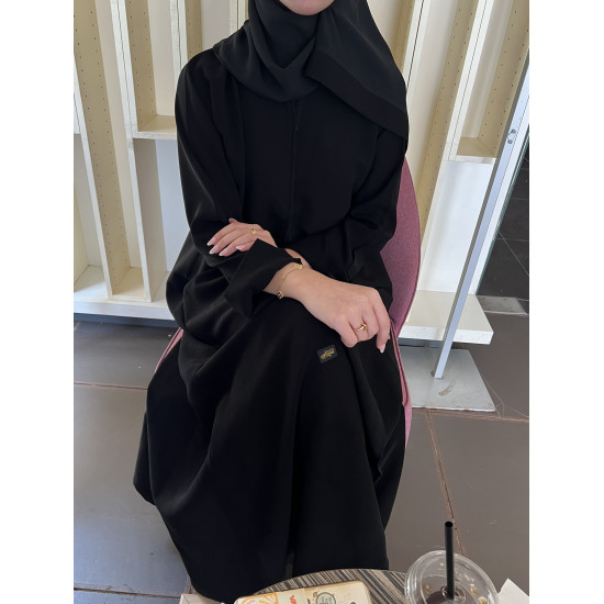 عباية  00477 سادة بقصة كلوش كريب ملكي سواد فاحم 