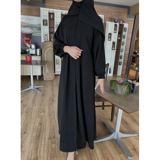 عباية  00479 ربع كلوش بقماش كريب مقلم مع أكمام مطاط