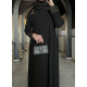 عباية  00488 كريب ملكي سواد فاحم بأكمام جوخ زيتي