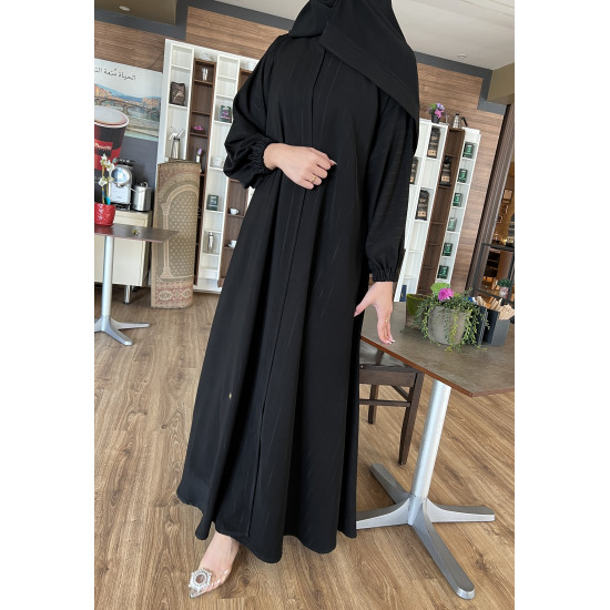 عباية  00541 كريب مقلم أسود وكم مطاط