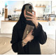 عباية  00571 كريب سواد فاحم بقصة نص كلوش 