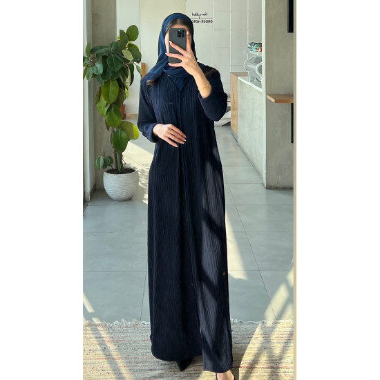 عباية عملية 00430 باللون الكحلي  بخامة قطن على إسترتش
