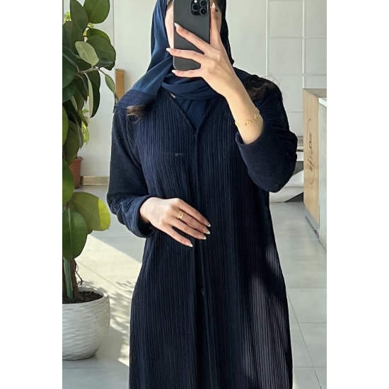 عباية عملية 00430 باللون الكحلي  بخامة قطن على إسترتش