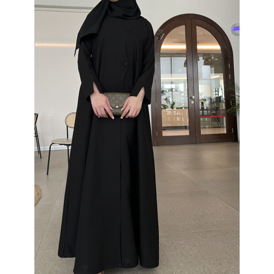 عباية  00613 يومية وعملية بخامة كريب أسود 