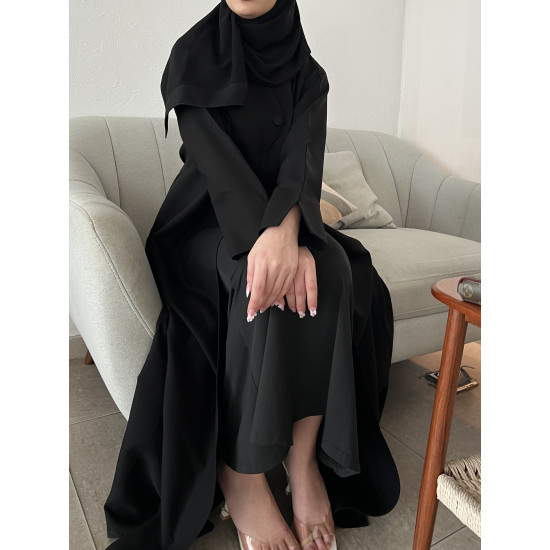 عباية  00613 يومية وعملية بخامة كريب أسود 