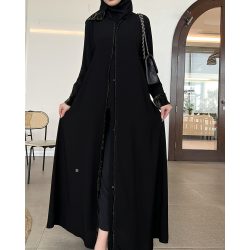عباية 00619 كريب ملكي سواد فاحم بكم مقلوب بالمخمل الزيتي 