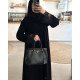 عباية  00620 أنيقة ورسمية بخامة كريب سواد فاحم