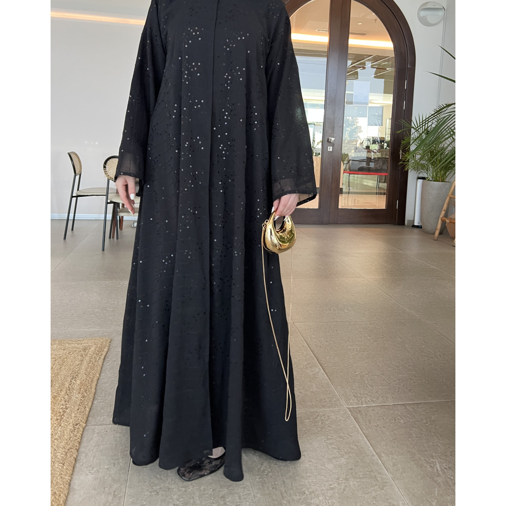عباية  00638 أنيقة وصيفية مع شك وتطريز بالترتر الأسود