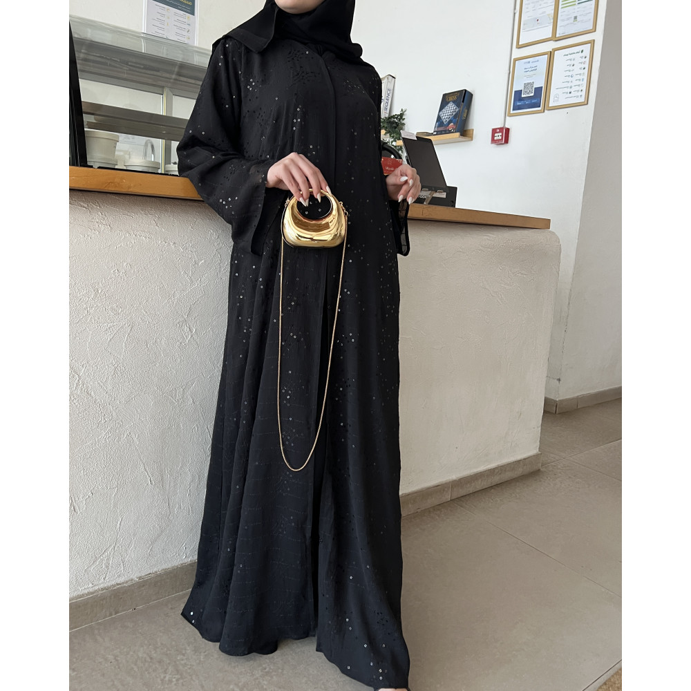 عباية  00638 أنيقة وصيفية مع شك وتطريز بالترتر الأسود