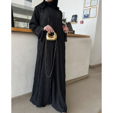 عباية  00638 أنيقة وصيفية مع شك وتطريز بالترتر الأسود
